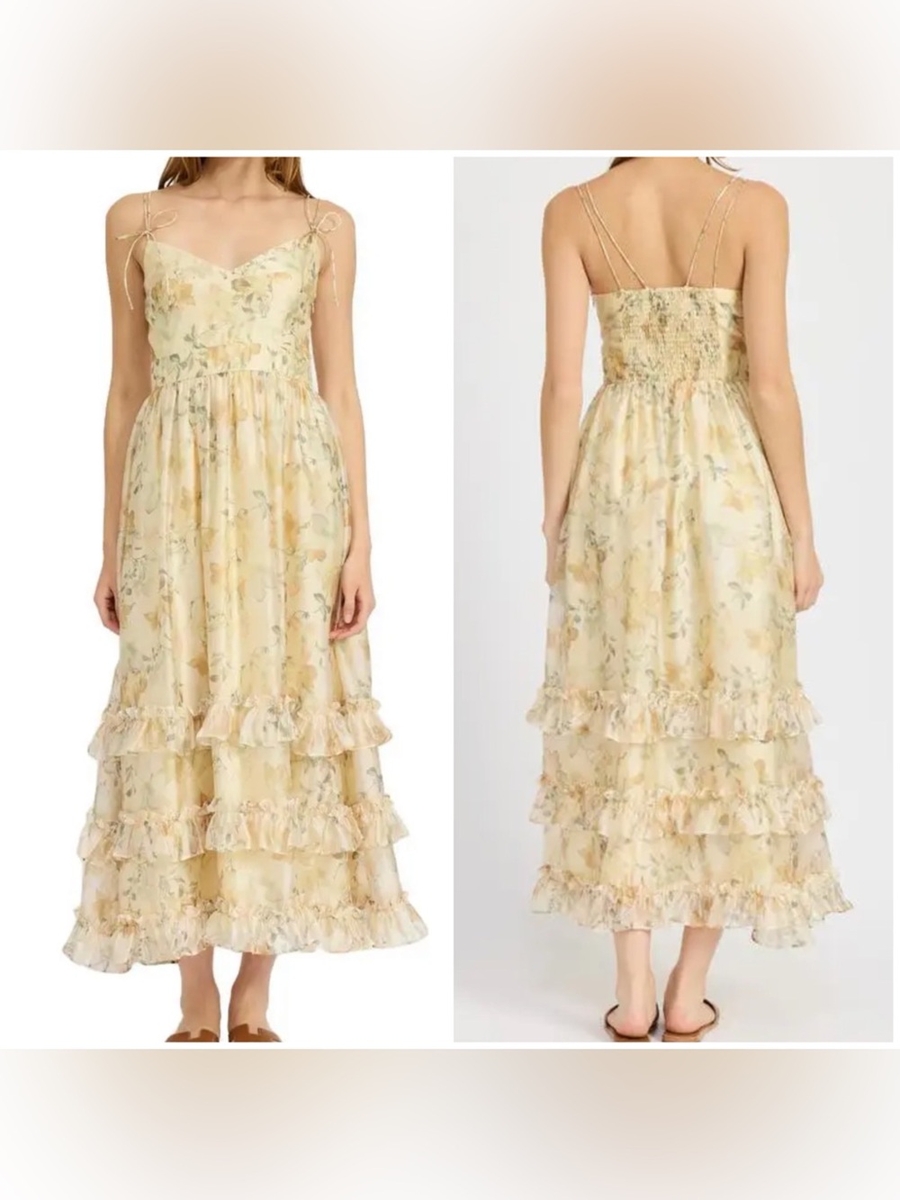 EN SAISON
Elliott Floral Tiered Organza Midi Dress Pale Yellow